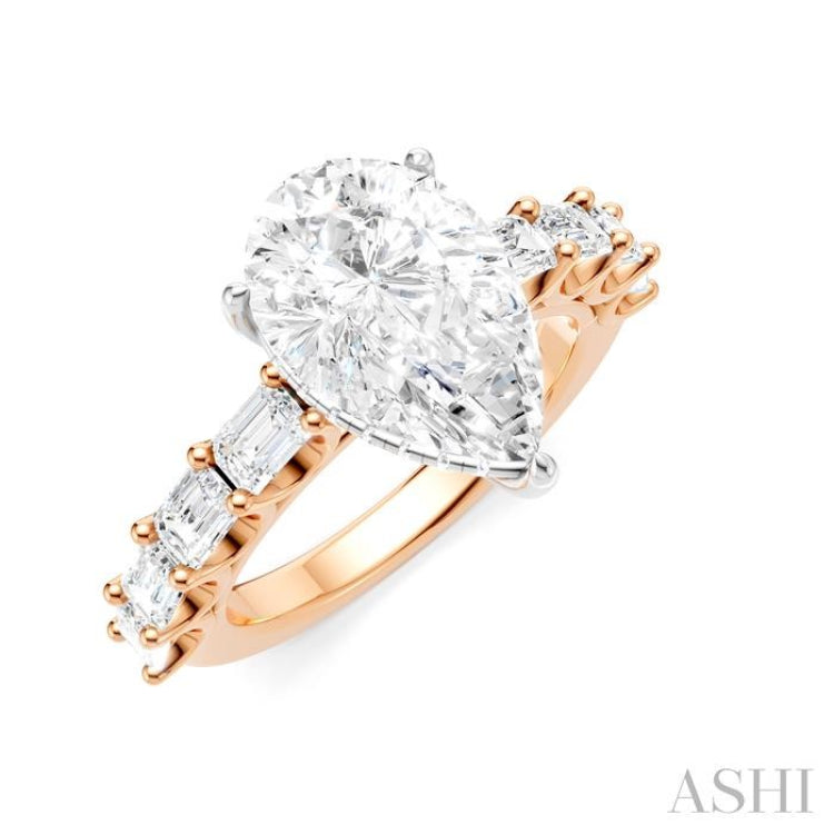 1 1/3 Ctw Pear Shape Emerald and Round Cut Diamond Semi-Mount Engagement Ring in 14K Rose and White Gold
