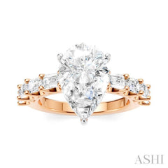 1 1/3 Ctw Pear Shape Emerald and Round Cut Diamond Semi-Mount Engagement Ring in 14K Rose and White Gold