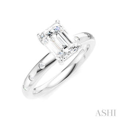 1/6 Ctw Akari Emerald Shape Round Cut Diamond Semi-Mount Engagement Ring in 14K White Gold