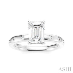 1/6 Ctw Akari Emerald Shape Round Cut Diamond Semi-Mount Engagement Ring in 14K White Gold
