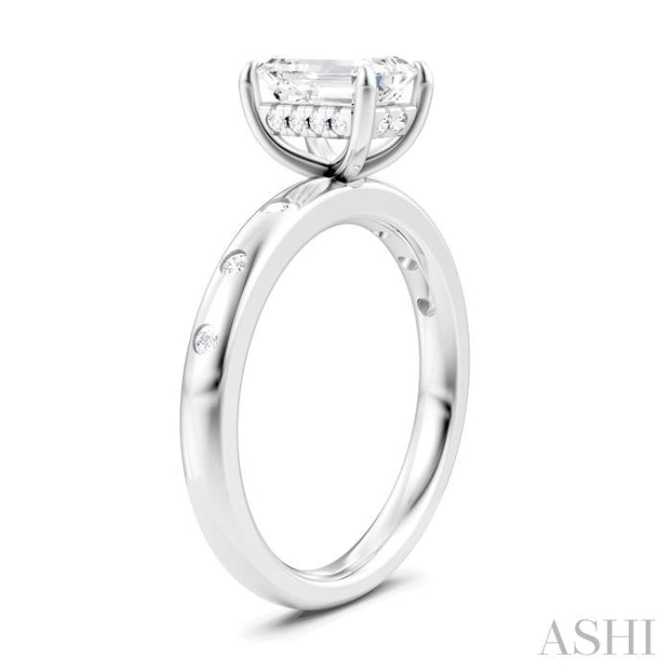 1/6 Ctw Akari Emerald Shape Round Cut Diamond Semi-Mount Engagement Ring in 14K White Gold