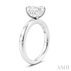 1/6 Ctw Akari Emerald Shape Round Cut Diamond Semi-Mount Engagement Ring in 14K White Gold