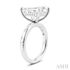 1/5 Ctw Akari Emerald Shape Round Cut Diamond Semi-Mount Engagement Ring in 14K White Gold