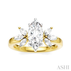 1/2 Ctw Akari Marquise and Round Cut Diamond Semi-Mount Engagement Ring in 14K Yellow and White Gold