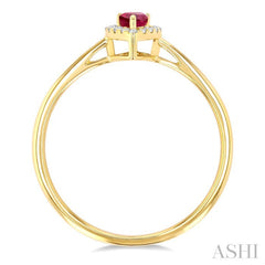 5x3 MM Pear Shape Ruby and 1/20 Ctw Round Cut Diamond Halo Precious Ring in 14K Yellow Gold