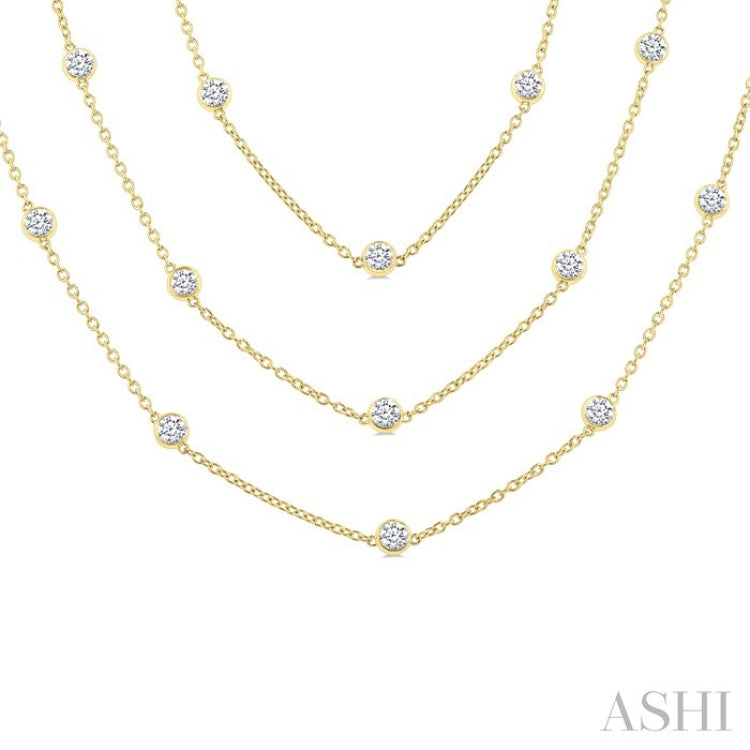 7 Ctw Bezel Set Round Cut Diamond 60-Inch Long Station Necklace in 14K Yellow Gold