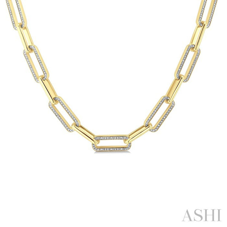 1/4 Ctw Bold Paperclip Round Cut Diamond Necklace in Yellow Gold Vermeil