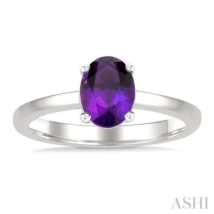8X6 MM Oval Cut Amethyst Semi-Precious Solitaire Ring in 14K White Gold