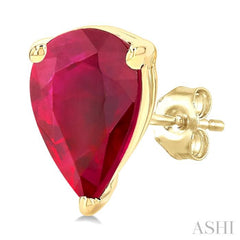 6X4MM Pear Ruby Precious Stud Earring in 14K Yellow Gold