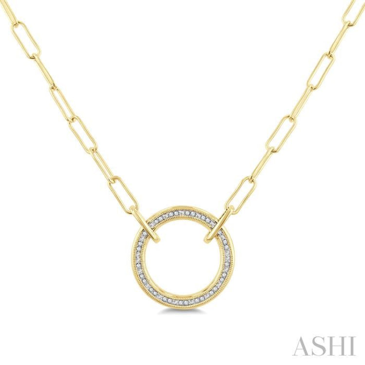 1/10 Ctw Circle Round Cut Diamond Fashion Pendant With Paper Clip Chain in Yellow Gold Vermeil