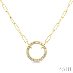 1/10 Ctw Circle Round Cut Diamond Fashion Pendant With Paper Clip Chain in Yellow Gold Vermeil