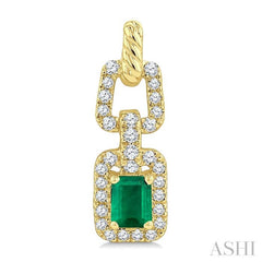 1/4 Ctw 4X3MM Octagon Shape Emerald and Round Cut Diamond Halo Precious Link Earring in 14K Yellow Gold