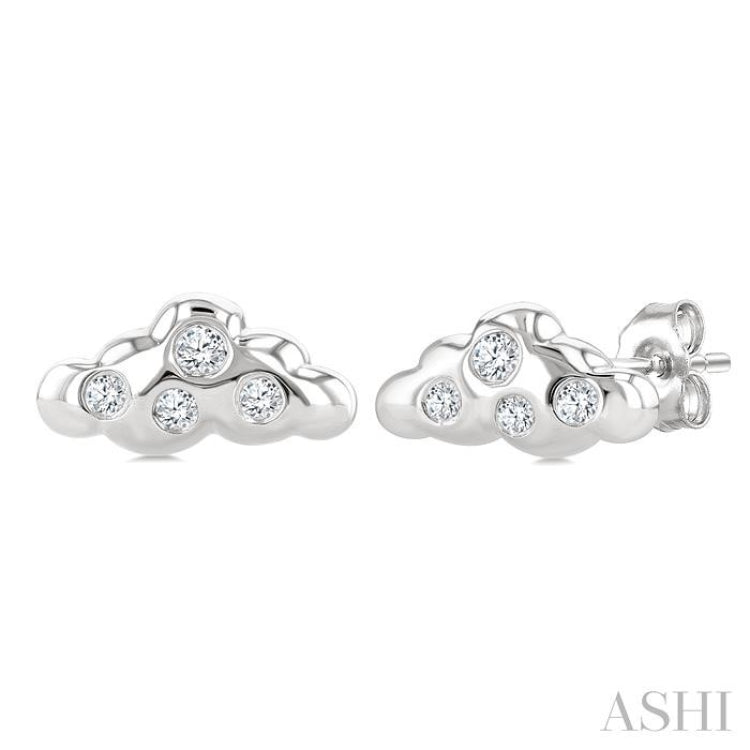 1/20 Ctw Round Cut Diamond Cloud Petite Fashion Earrings in 10K White Gold