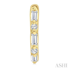 1/5 Ctw Baguette & Round Cut Diamond Petite Huggie Earrings in 10K Yellow Gold