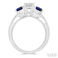4.30 MM Round Shape Sapphire and 5/8 Ctw Past Present and Future Round Cut Diamond Precious Ring in 14K White Gold