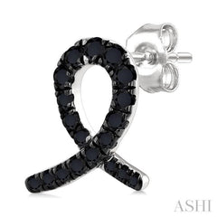1/3 Ctw Ribbon Loop Round Cut Black Diamond Fashion Stud earrings in 10K White Gold