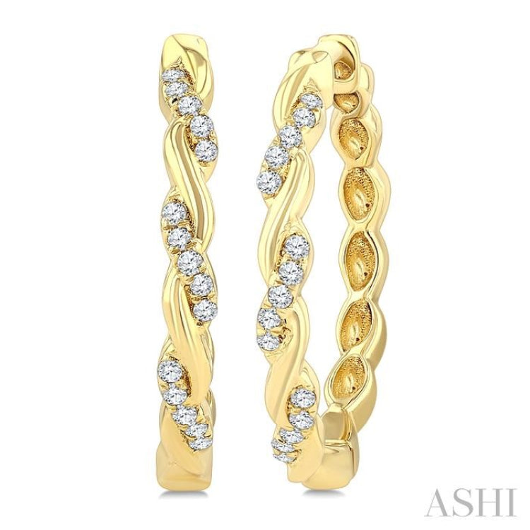 1/8 Ctw Entwined Round Cut Diamond Fashion Hoop Earring in 10K Yellow Gold