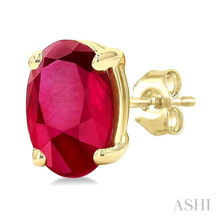 6X4MM Oval Cut Ruby Precious Stud Earring in 14K Yellow Gold
