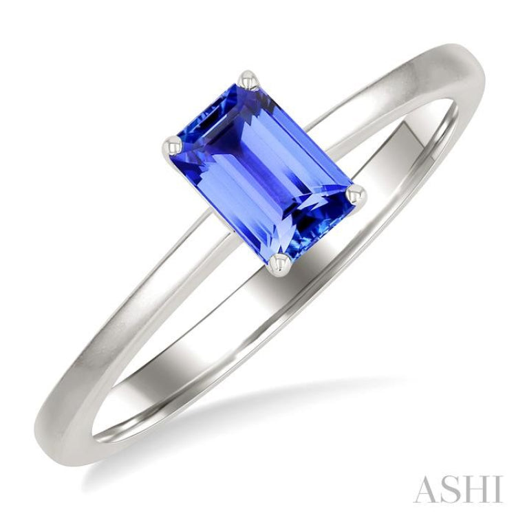 6X4 MM Octagon shape Tanzanite Precious Solitaire Ring in 14K White Gold