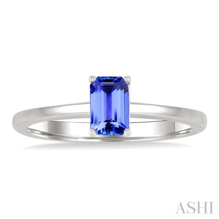 6X4 MM Octagon shape Tanzanite Precious Solitaire Ring in 14K White Gold