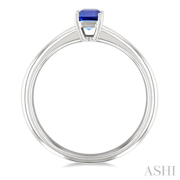 6X4 MM Octagon shape Tanzanite Precious Solitaire Ring in 14K White Gold