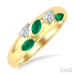4X3 MM Pear and 4X2 MM Marquise shape Emerald and 1/4 Ctw Pear Cut Diamond in 14K Yellow Gold