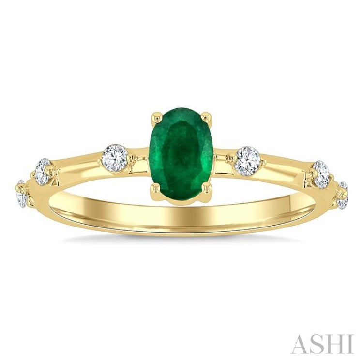 1/6 Ctw Oval Cut 6X4MM Oval Cut Emerald and Floating Round Cut Diamond Precious Ring in 14K Yellow Gold