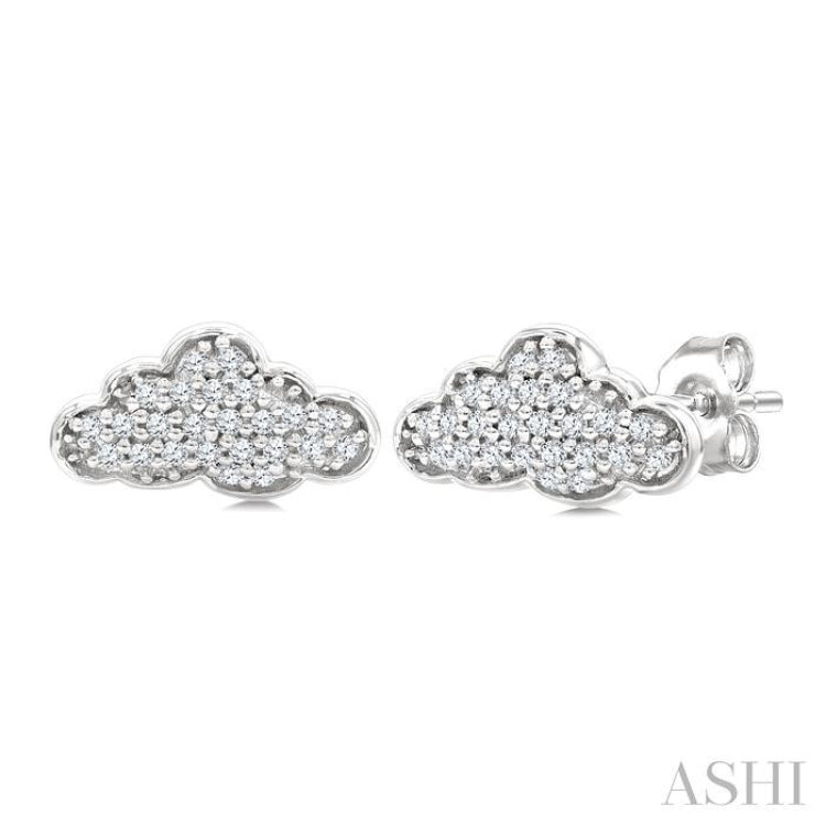 1/6 Ctw Round Cut Diamond Cloud Petite Earrings in 10K White Gold