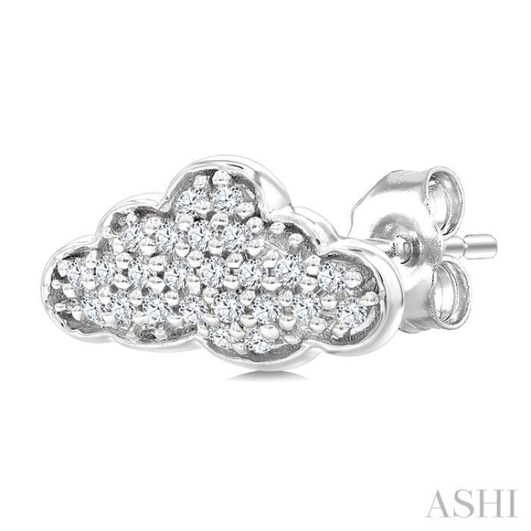 1/6 Ctw Round Cut Diamond Cloud Petite Earrings in 10K White Gold