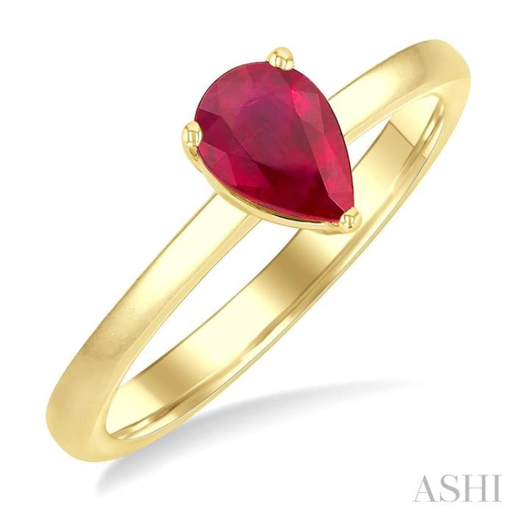 7X5MM Pear Cut Ruby Precious Solitaire Ring in 14K Yellow Gold