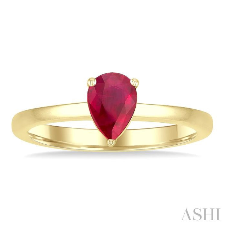 7X5MM Pear Cut Ruby Precious Solitaire Ring in 14K Yellow Gold