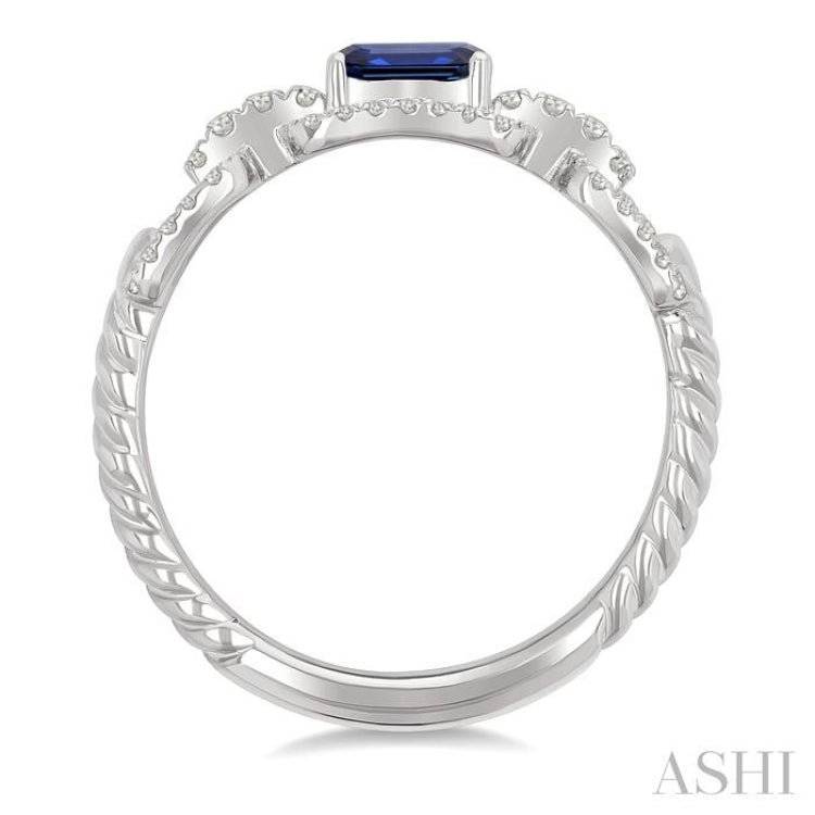 1/4 Ctw 5X3MM Octagon Shape Sapphire and Round Cut Diamond Precious Rectangular Open Link Fashion Ring in 14K White Gold