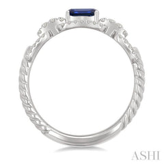 1/4 Ctw 5X3MM Octagon Shape Sapphire and Round Cut Diamond Precious Rectangular Open Link Fashion Ring in 14K White Gold