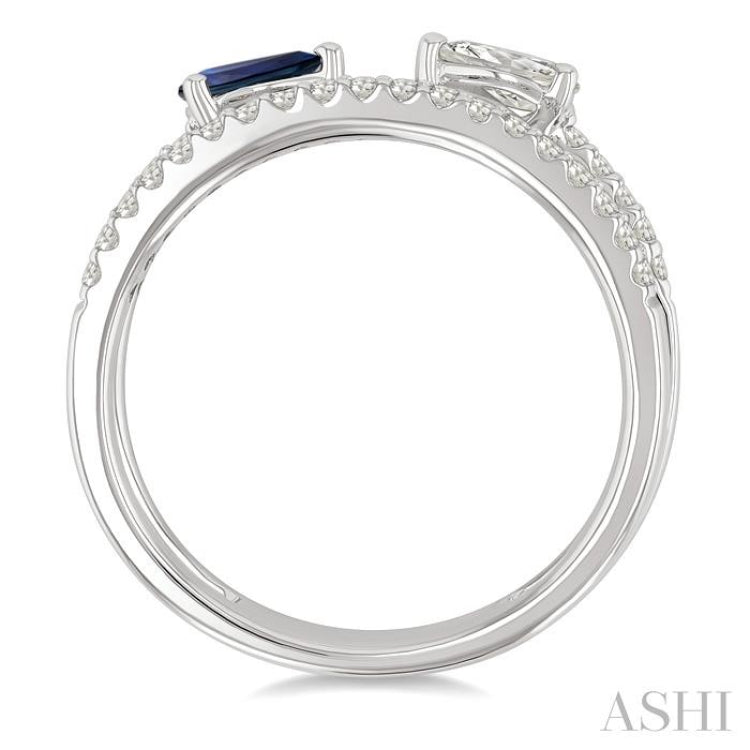 5X3 MM Sapphire, Pear and 1/2 Ctw Split Shank Round Cut Diamond Precious Fashion Ring in 14K White Gold