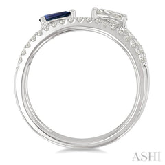 5X3 MM Sapphire, Pear and 1/2 Ctw Split Shank Round Cut Diamond Precious Fashion Ring in 14K White Gold