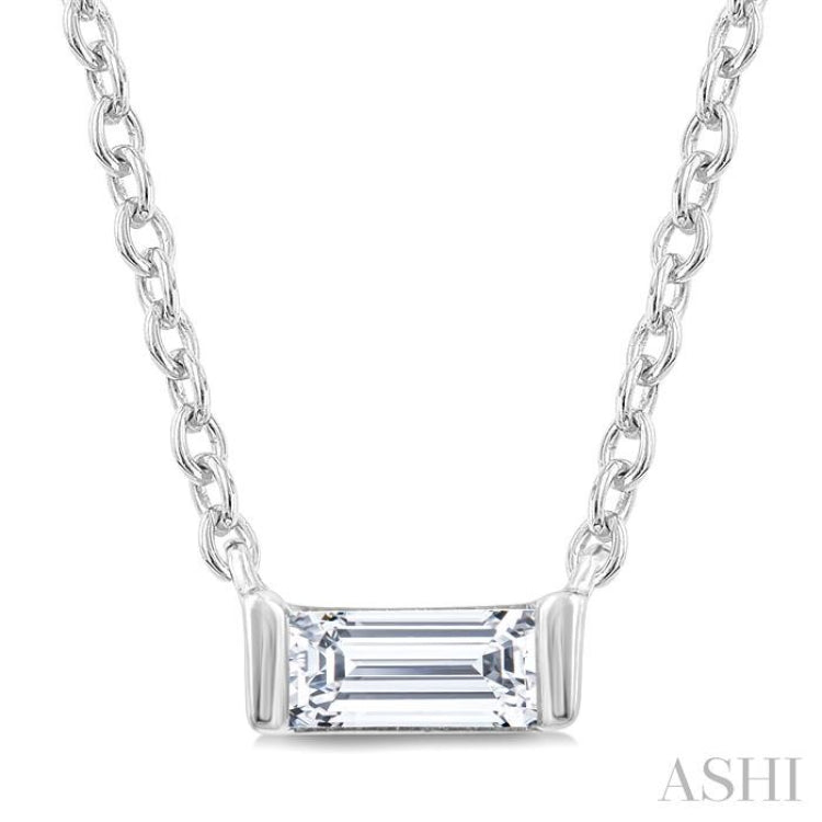 1/20 Ctw Baguette Diamond Petite Fashion Pendant With Chain in 10K White Gold