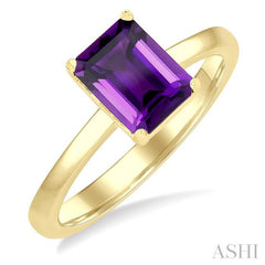 8X6 MM Emerald Cut Amethyst Semi-Precious Solitaire Ring in 14K Yellow Gold