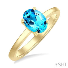 8X6 MM Oval Cut Blue Topaz Semi-Precious Solitaire Ring in 14K Yellow Gold