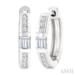 1/5 Ctw Round Cut and Baguette Diamond Channel Set Petite Huggie Earrings in 10K White Gold