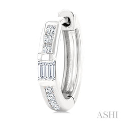 1/5 Ctw Round Cut and Baguette Diamond Channel Set Petite Huggie Earrings in 10K White Gold