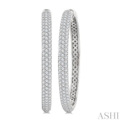 1 1/2 Ctw 3-Row Pave Set Round Cut Diamond Fashion Hoop Earring in 14K White Gold