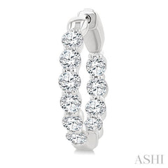 2 Ctw Inside & Out Round Cut Diamond Fashion Hoop Earrings in 14K White Gold
