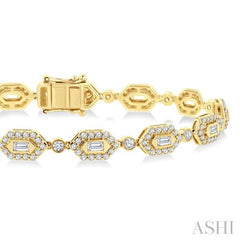 2 Ctw Hexagon Shaped Link Baguette and Round Cut Diamond Fashion Bracelet in 14K Yellow Gold