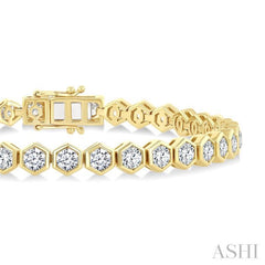 7 Ctw Hexagon Motif Bezel Set Round Cut Diamond Tennis Bracelet in 14K Yellow Gold