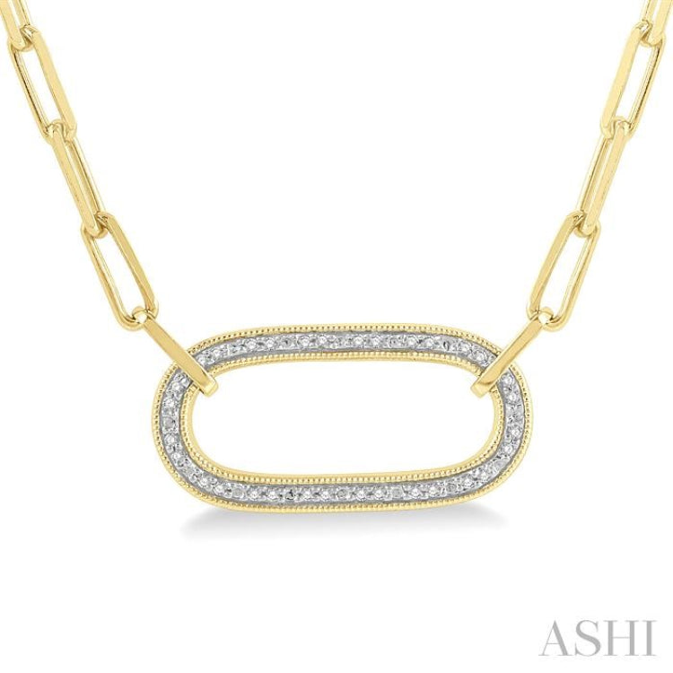 1/10 Ctw Paperclip Round Cut Diamond Fashion Pendant With Chain in Yellow Gold Vermeil