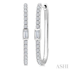 3/8 Ctw Rectangular Shape Baguette and Round Cut Diamond Fashion Hoop Earrings in 14K White Gold