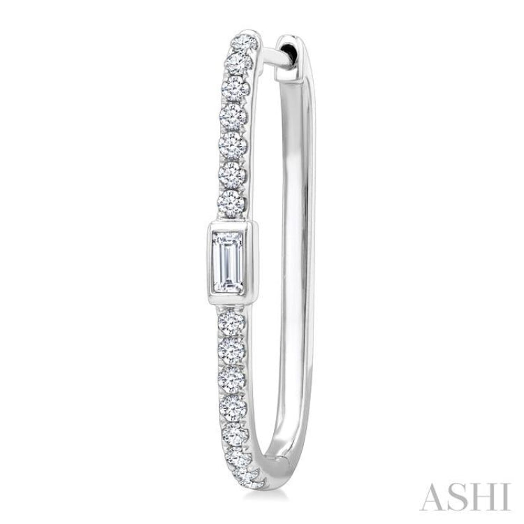 3/8 Ctw Rectangular Shape Baguette and Round Cut Diamond Fashion Hoop Earrings in 14K White Gold