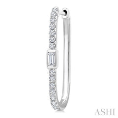 3/8 Ctw Rectangular Shape Baguette and Round Cut Diamond Fashion Hoop Earrings in 14K White Gold