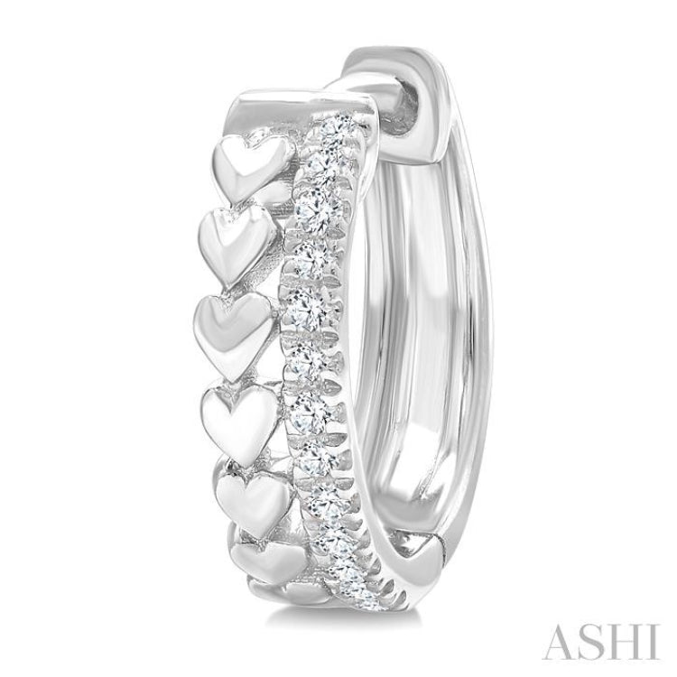 1/10 Ctw Petite Heart Shape Round Cut Diamond Fashion Huggies Earrings in 10K White Gold