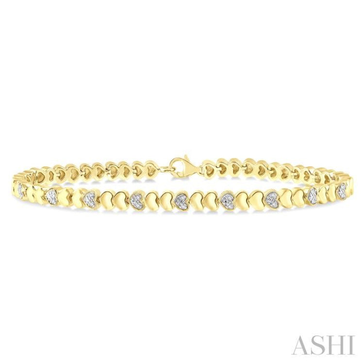 1/6 Ctw Puffed Heart Round Cut Diamond Bracelet in Yellow Gold Vermeil